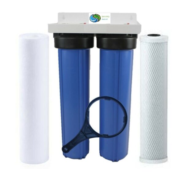 Twin 20" x 4.5" Big Blue Whole House Water Filter System 2 Stage BB + Bracket+Ca