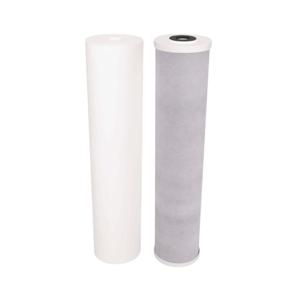 Twin Pair Water Filter Cartridges 5 Micron Carbon and 5 Micron Sediment 20 x 4.5 Inch