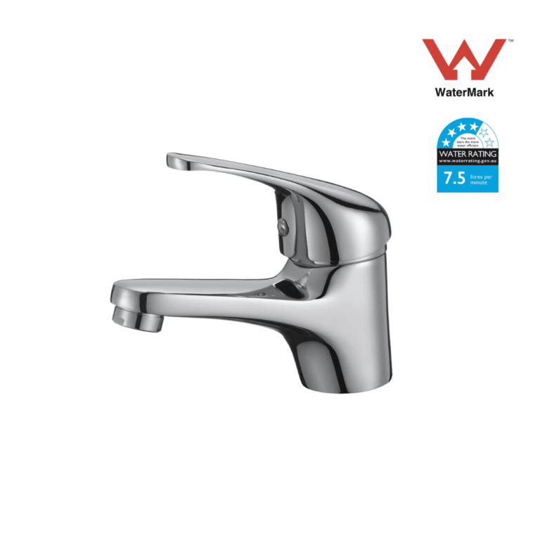 Sleek and modern bathroom basin mixer tap in polished chrome, featuring a single-lever handle for smooth water control and a durable solid brass construction.