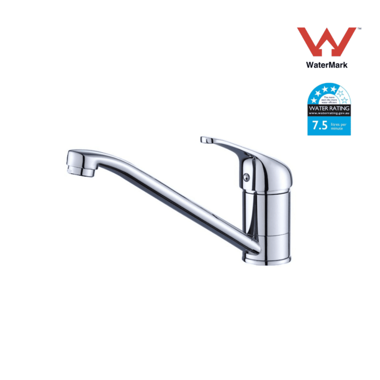 Sleek 12cm bathroom mixer tap in polished chrome with a long spout, featuring solid brass construction and a single-lever handle for smooth water control.