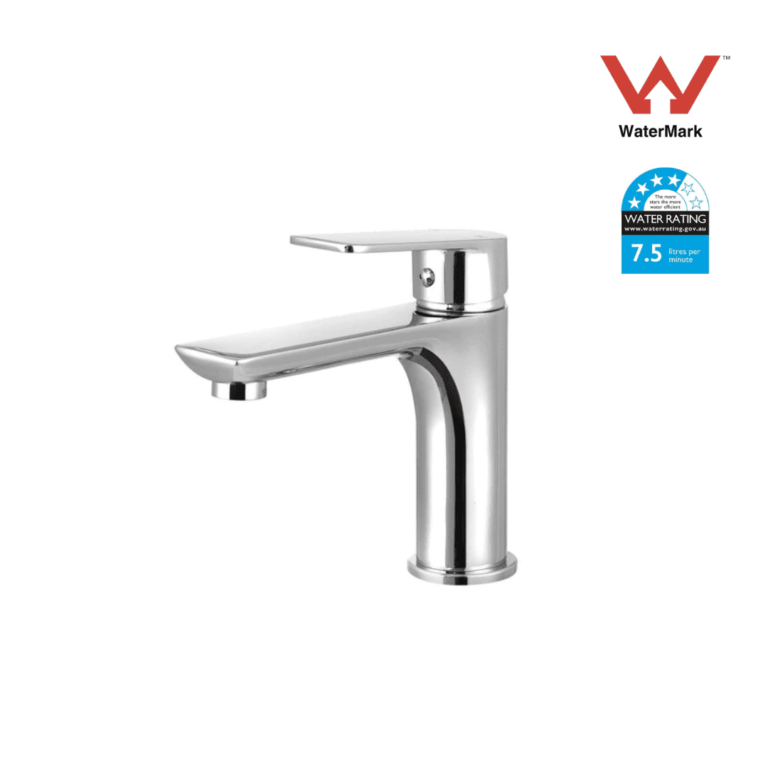 16cm polished chrome bathroom mixer tap, featuring a swivel spout, solid brass construction, and WELS-rated water efficiency & WaterMark certification for compliance with Australian standards.