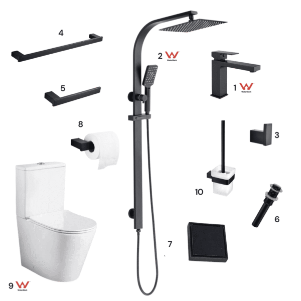 Complete Bathroom Package 1B | Matte Black | Watermark Certified | WELS Rated