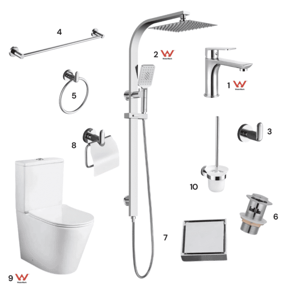 Complete Bathroom Package 1C | Polished Chrome | Watermark Certified | WELS Rated